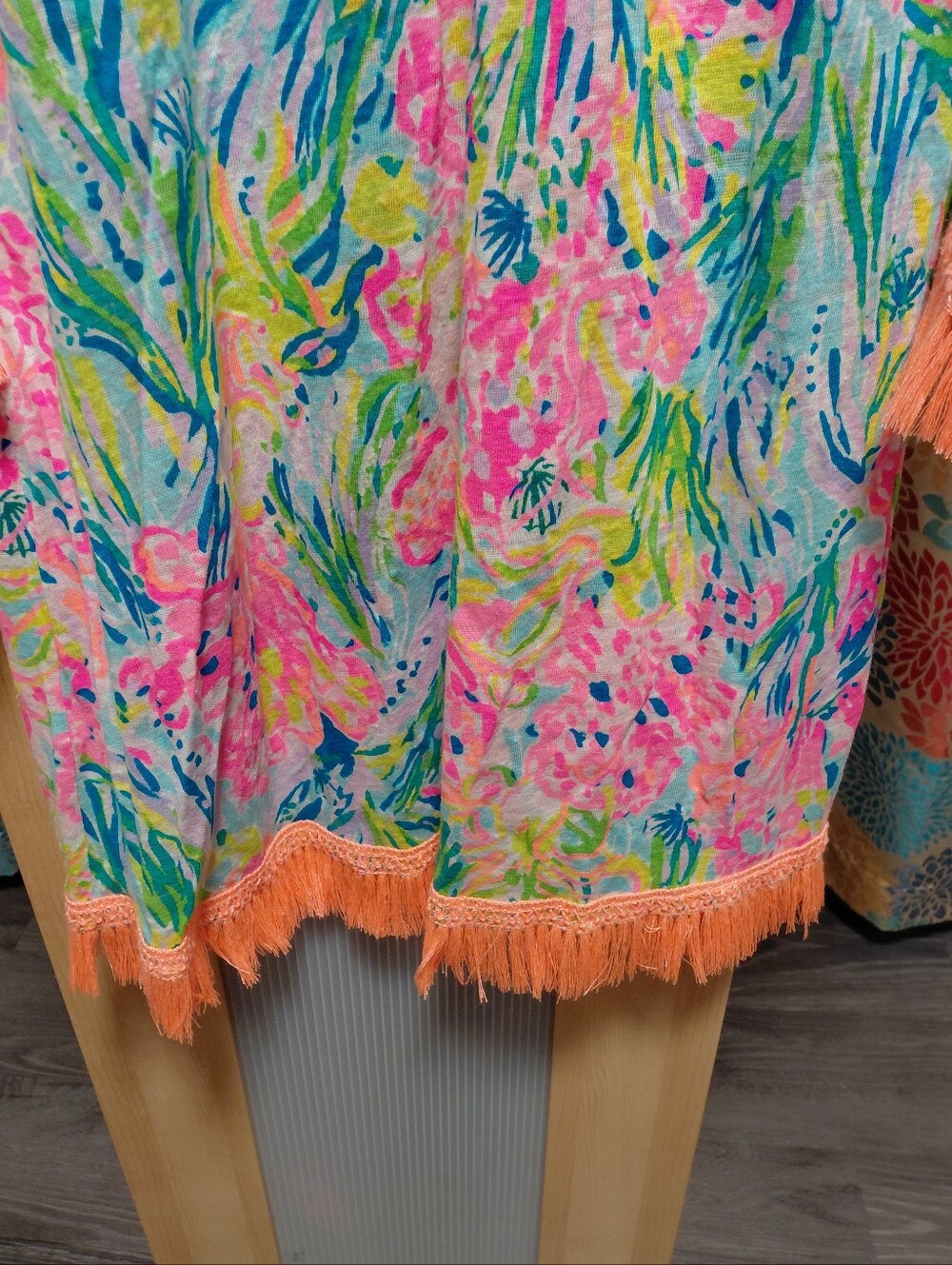 Lilly Pulitzer Pink, Blue & Green Fringe Tunic Dress Beach Sun Fun - Picture 7 of 9